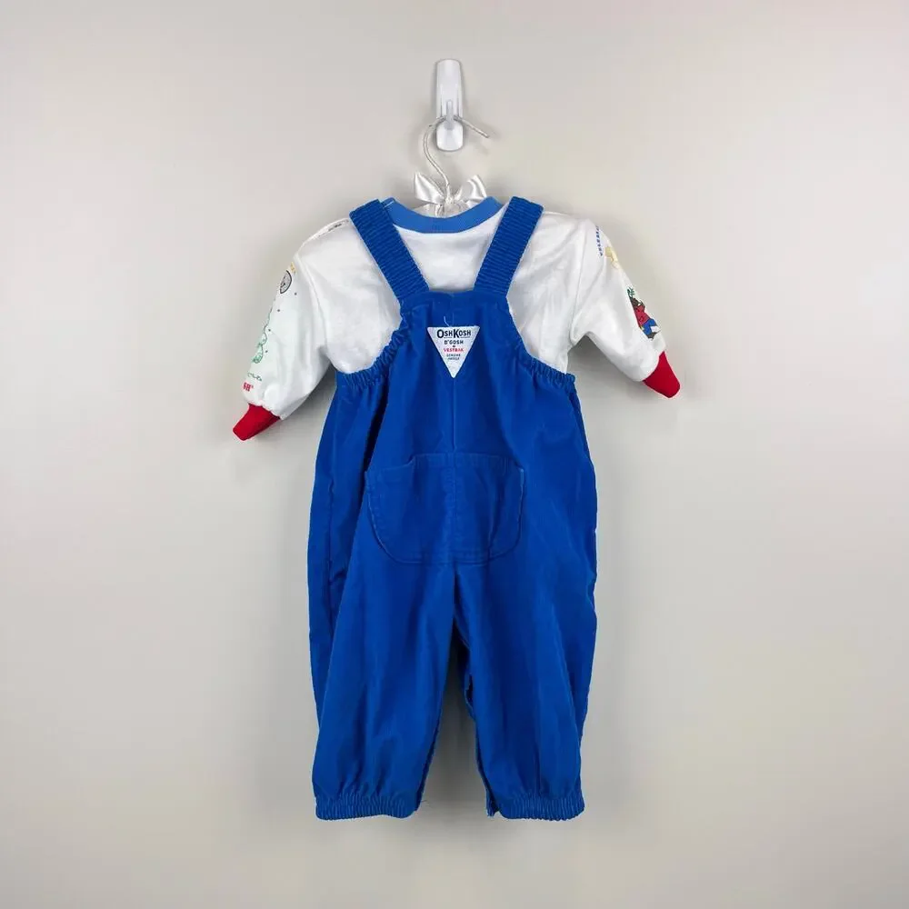 Vintage OshKosh B'gosh Blue Corduroy Winter Overalls Penguin Bear 3-6 Months USA
